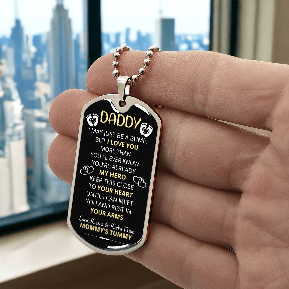 DADDY HERO BLACK DOG TAG NECKLACE GIFT SET