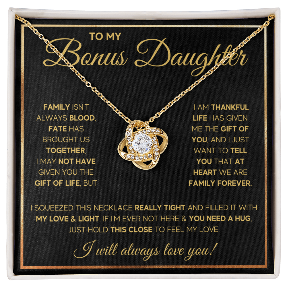 To My Bonus Daughter Gold Fate Love Knot Necklace Gift Set