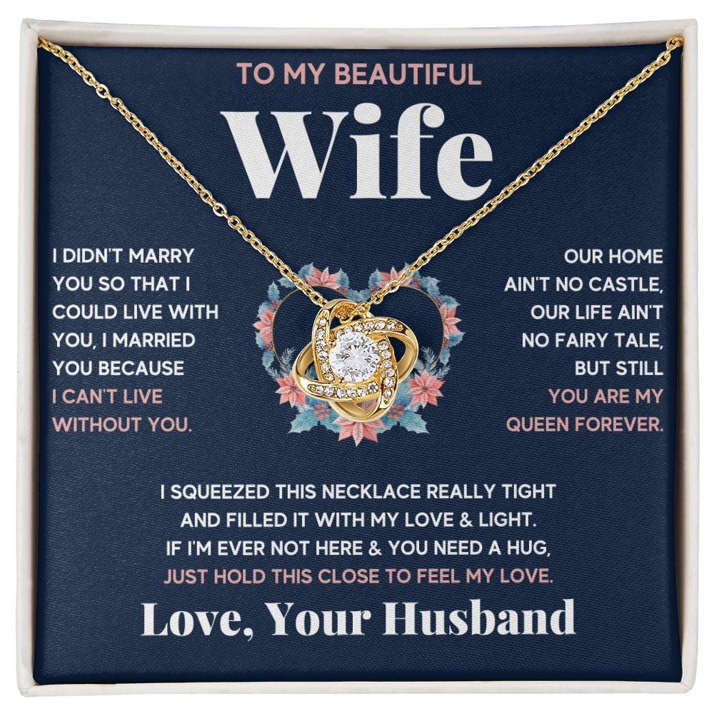 To My Beautiful Wife Squeeze Love Knot Necklace Gift Set