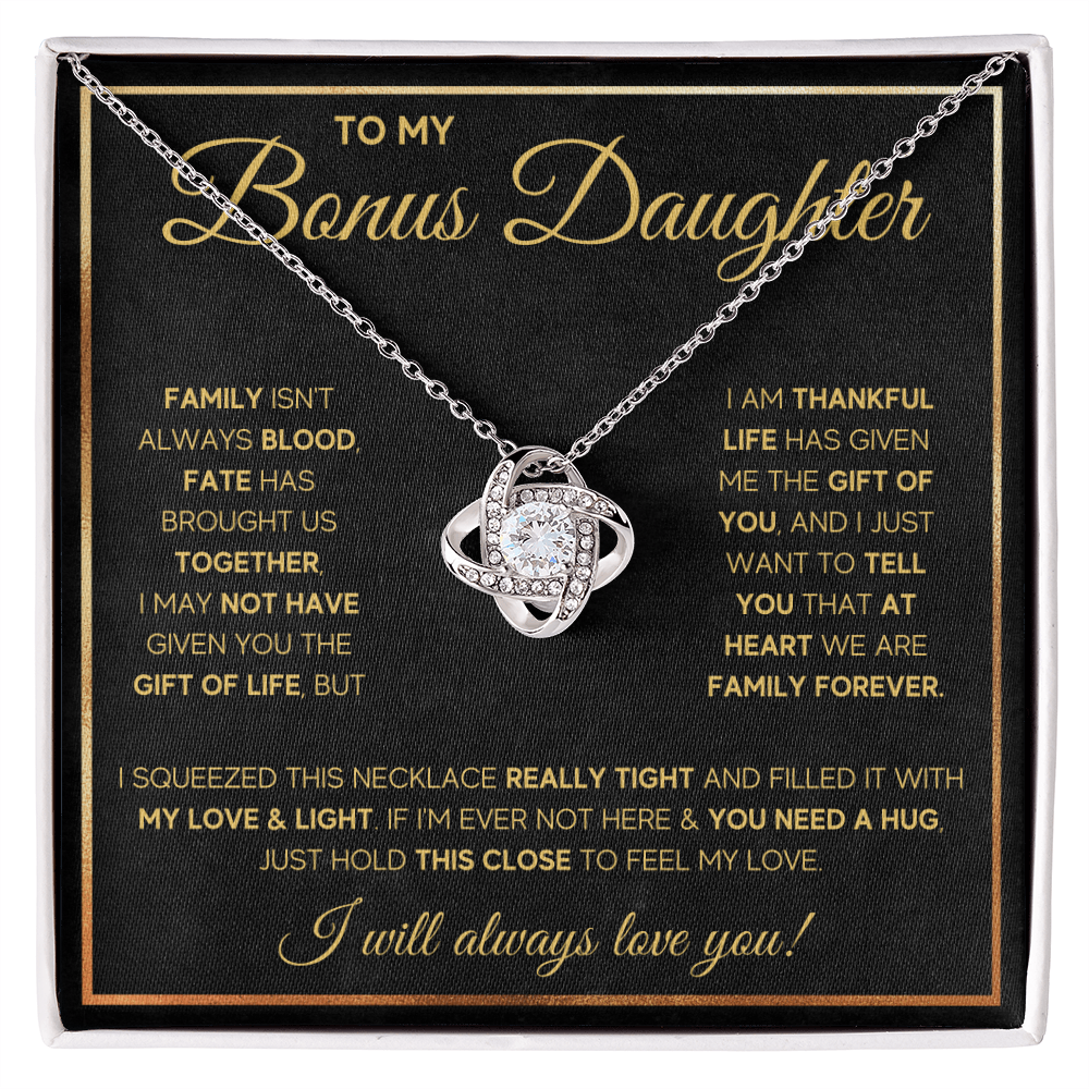 TO MY BONUS DAUGHTER GOLD FATE KNOT NECKLACE GIFT SET