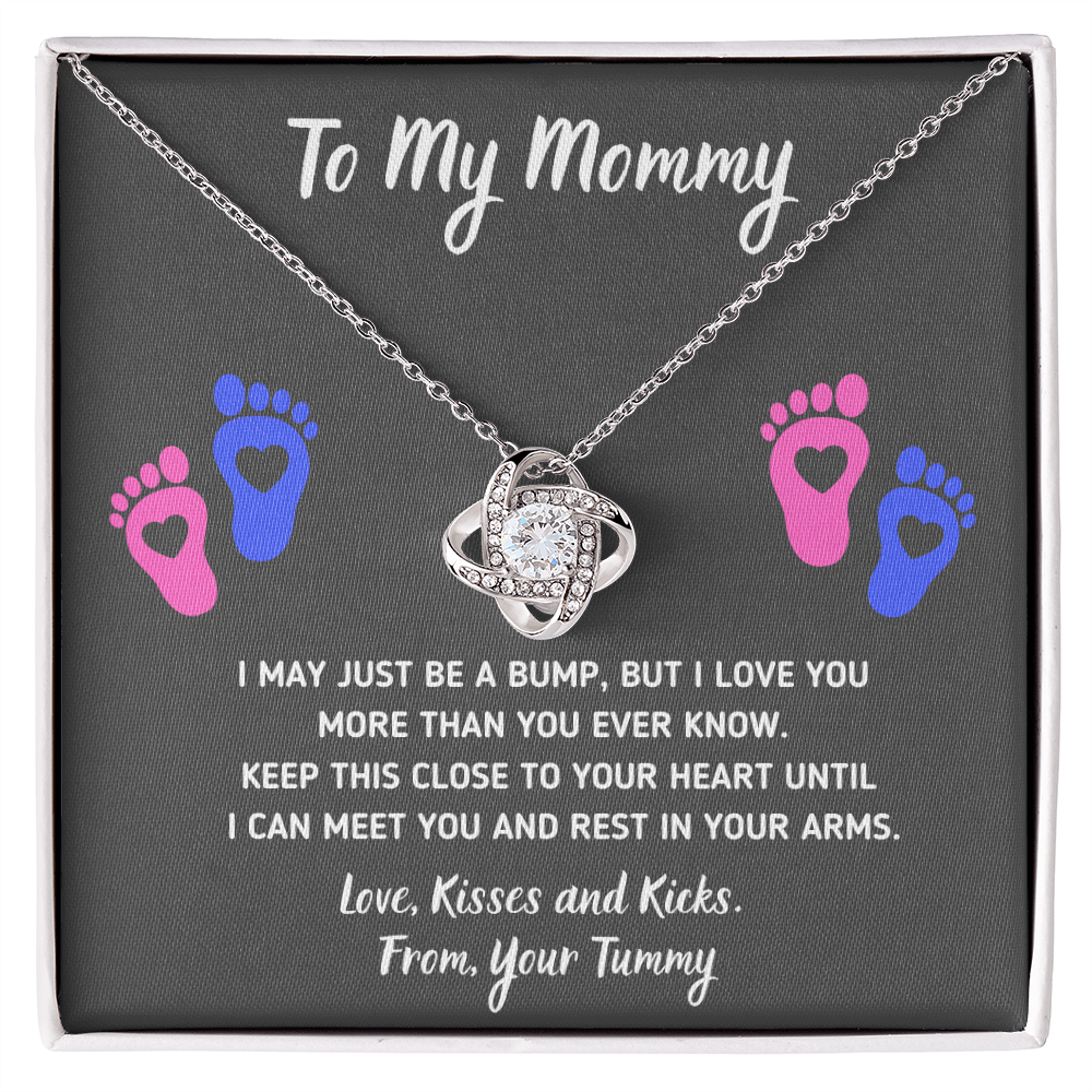To My Mommy Baby Feet Love Knot Necklace Gift Set