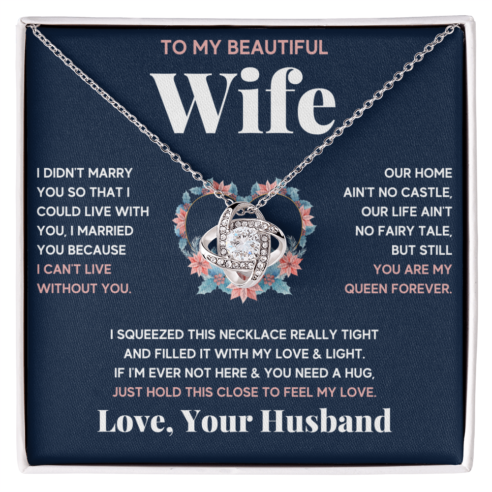 To My Beautiful Wife Squeeze Love Knot Necklace Gift Set
