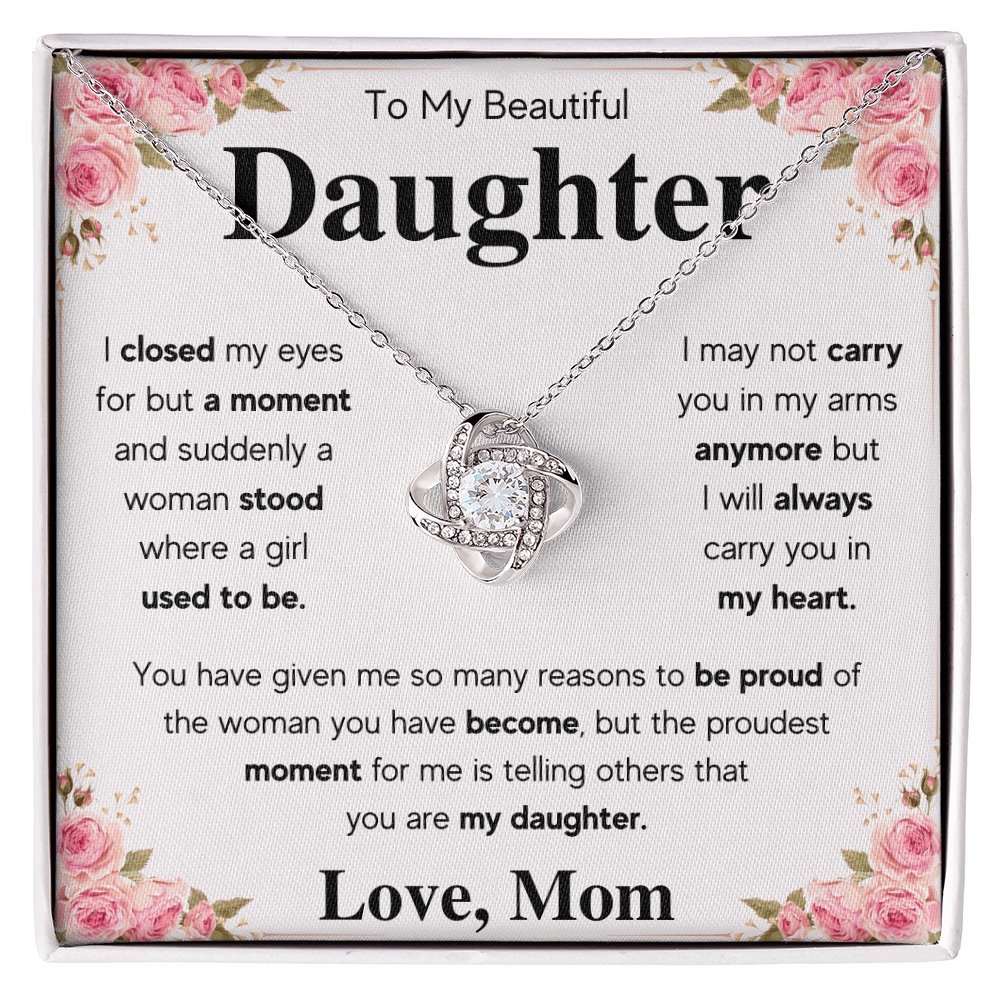 To My Daughter Mom Proud Love Knot Necklace Gift Set