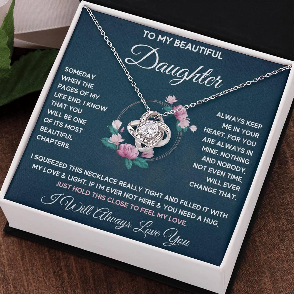 To My Daughter Chapters Squeezed Love Knot Necklace Gift Set