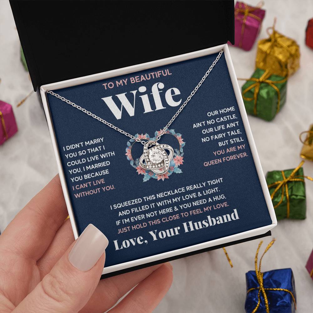TO MY BEAUTIFUL WIFE SQUEEZE LOVE KNOT NECKLACE GIFT SET