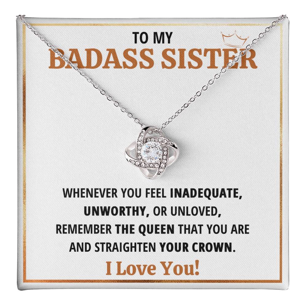 TO MY BADASS SISTER QUEEN LOVE KNOT NECKLACE GIFT SET