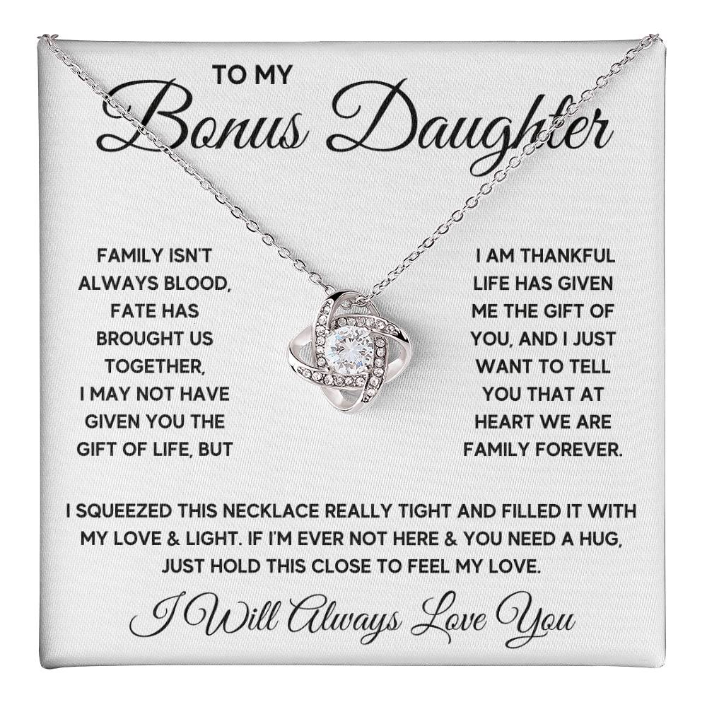 TO MY BONUS DAUGHTER FATE SQUEEZED LOVE KNOT NECKLACE GIFT SET