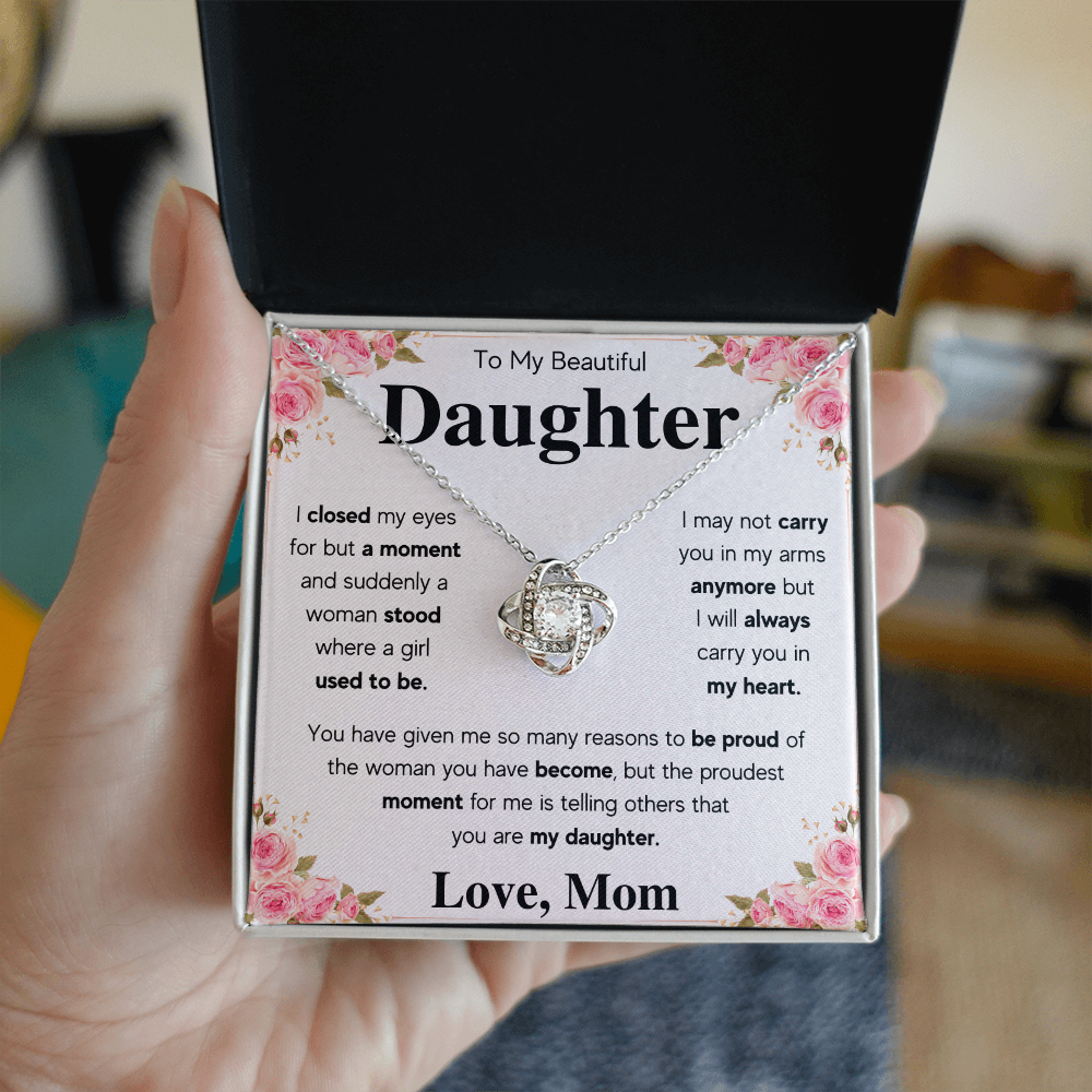 To My Daughter Mom Proud Love Knot Necklace Gift Set