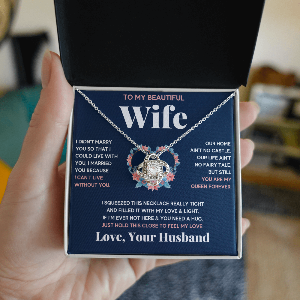 To My Beautiful Wife Squeeze Love Knot Necklace Gift Set
