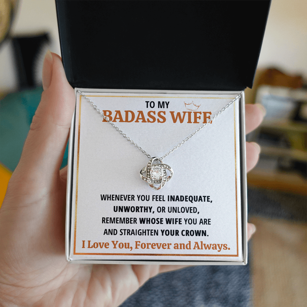 To My Badass Wife Love Knot Necklace Gift Set