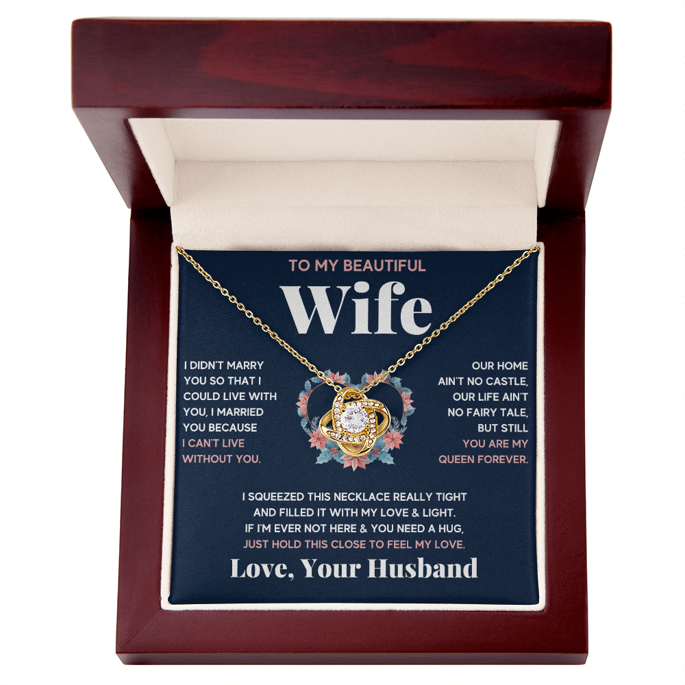 To My Beautiful Wife Squeeze Love Knot Necklace Gift Set