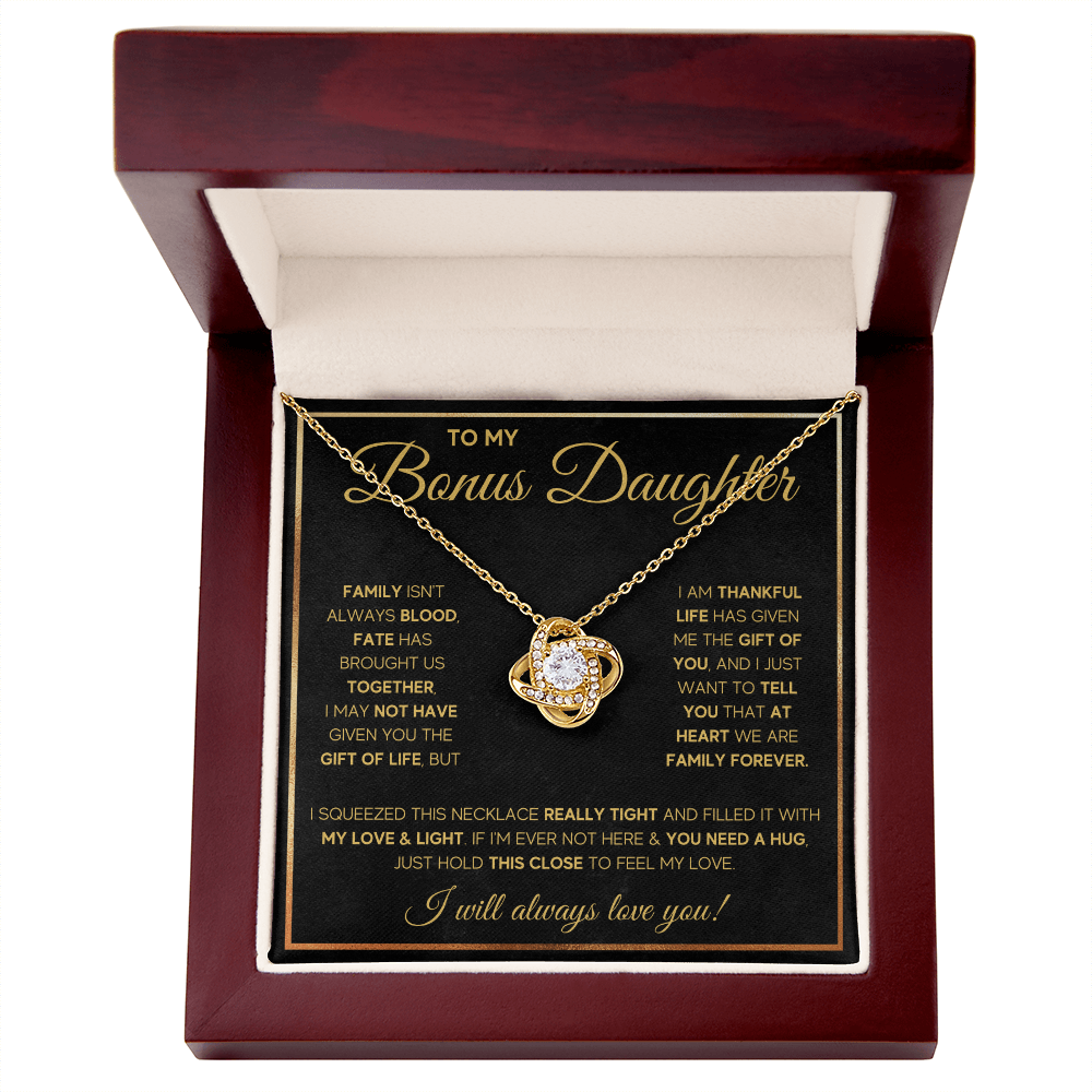 To My Bonus Daughter Gold Fate Love Knot Necklace Gift Set