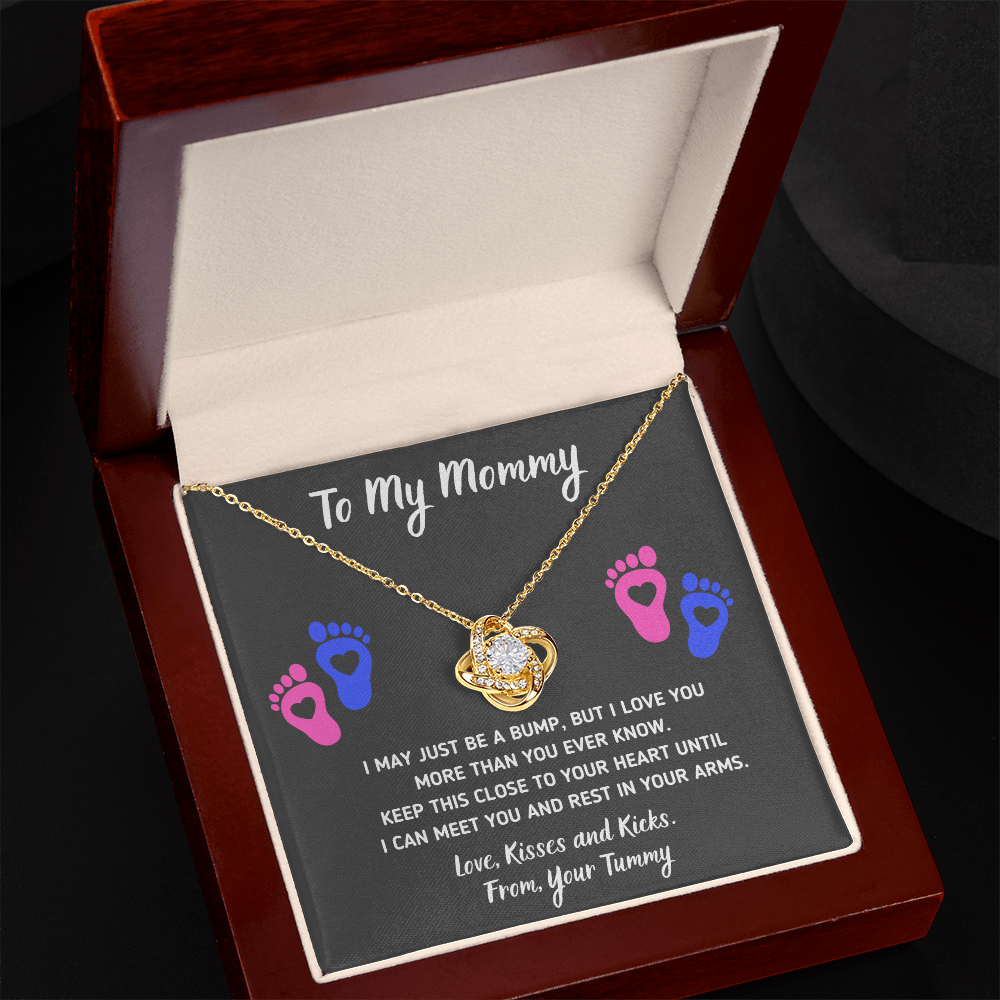 To My Mommy Baby Feet Love Knot Necklace Gift Set