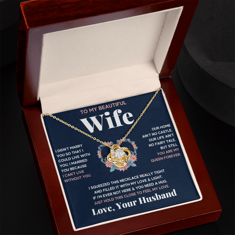 To My Beautiful Wife Squeeze Love Knot Necklace Gift Set