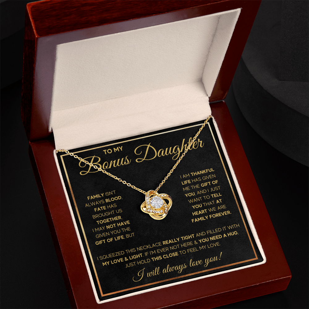To My Bonus Daughter Gold Fate Love Knot Necklace Gift Set