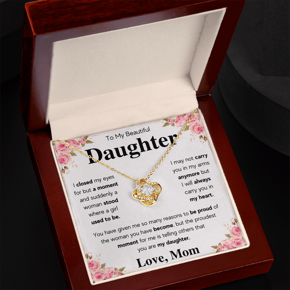To My Daughter Mom Proud Love Knot Necklace Gift Set