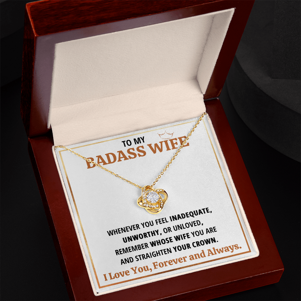 To My Badass Wife Love Knot Necklace Gift Set