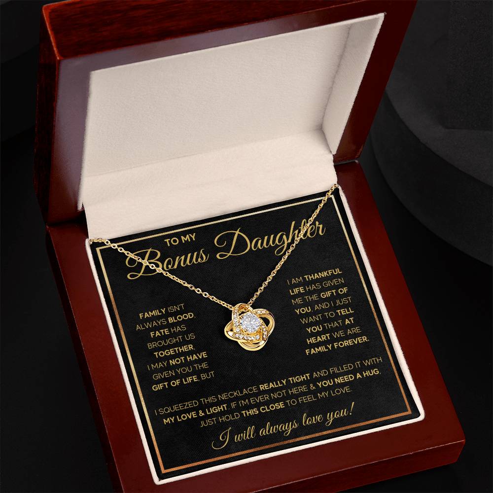 TO MY BONUS DAUGHTER GOLD FATE KNOT NECKLACE GIFT SET