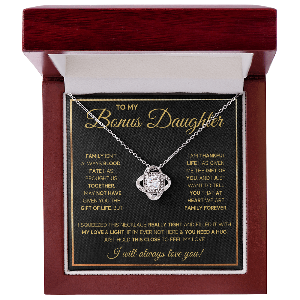To My Bonus Daughter Gold Fate Love Knot Necklace Gift Set