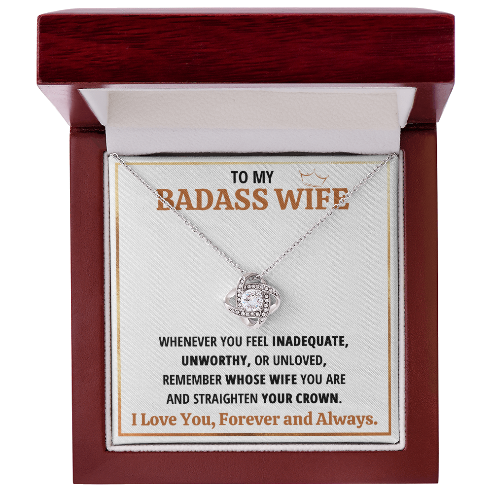 To My Badass Wife Love Knot Necklace Gift Set