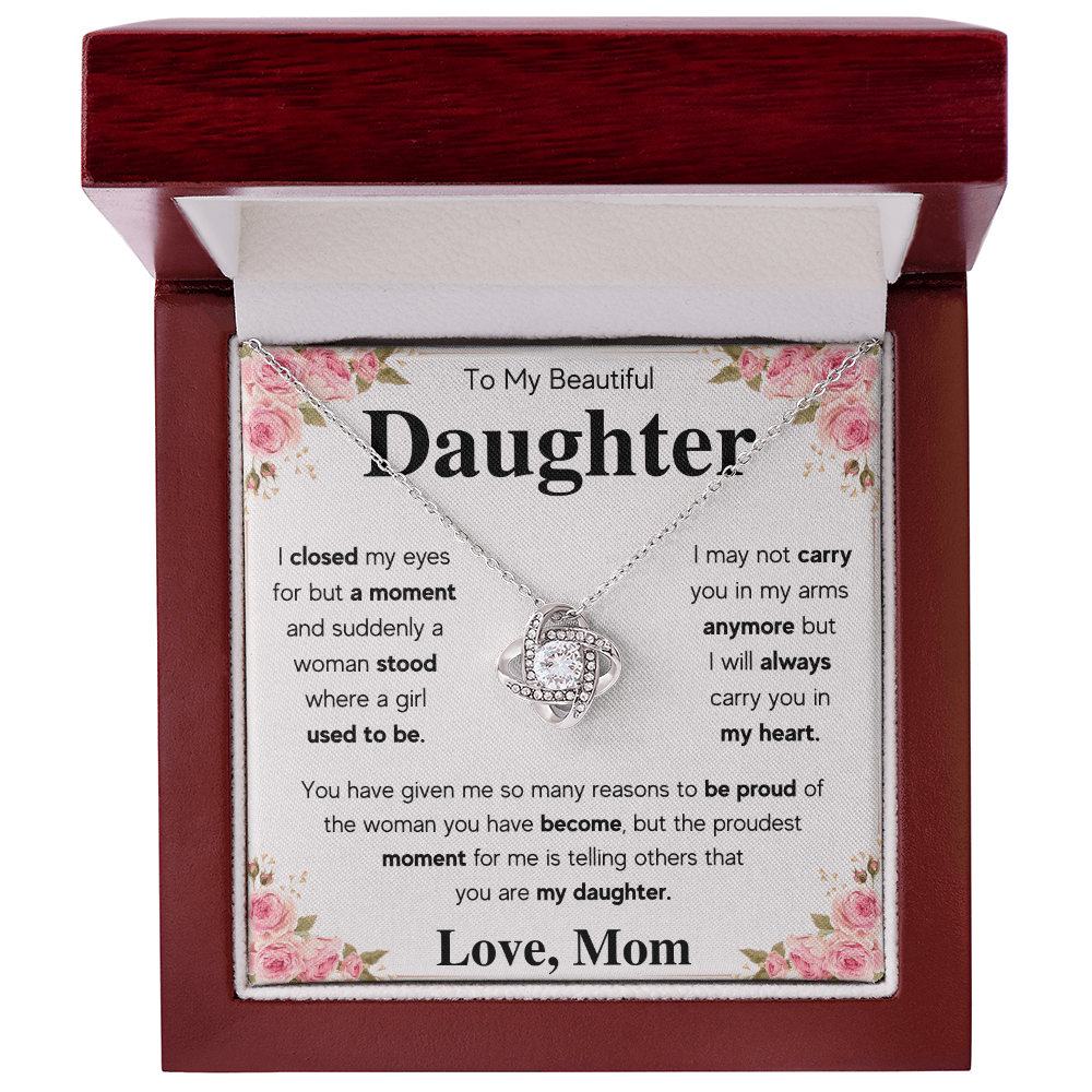 To My Daughter Mom Proud Love Knot Necklace Gift Set