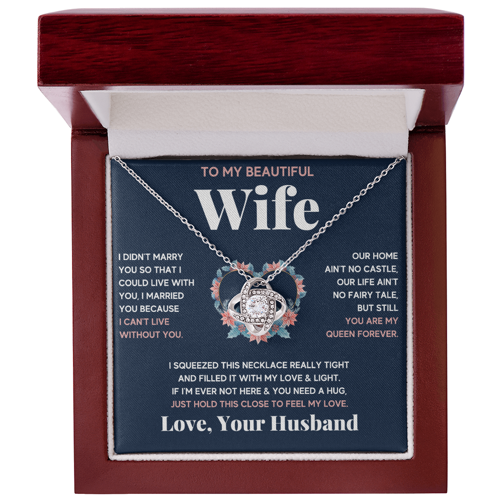 To My Beautiful Wife Squeeze Love Knot Necklace Gift Set