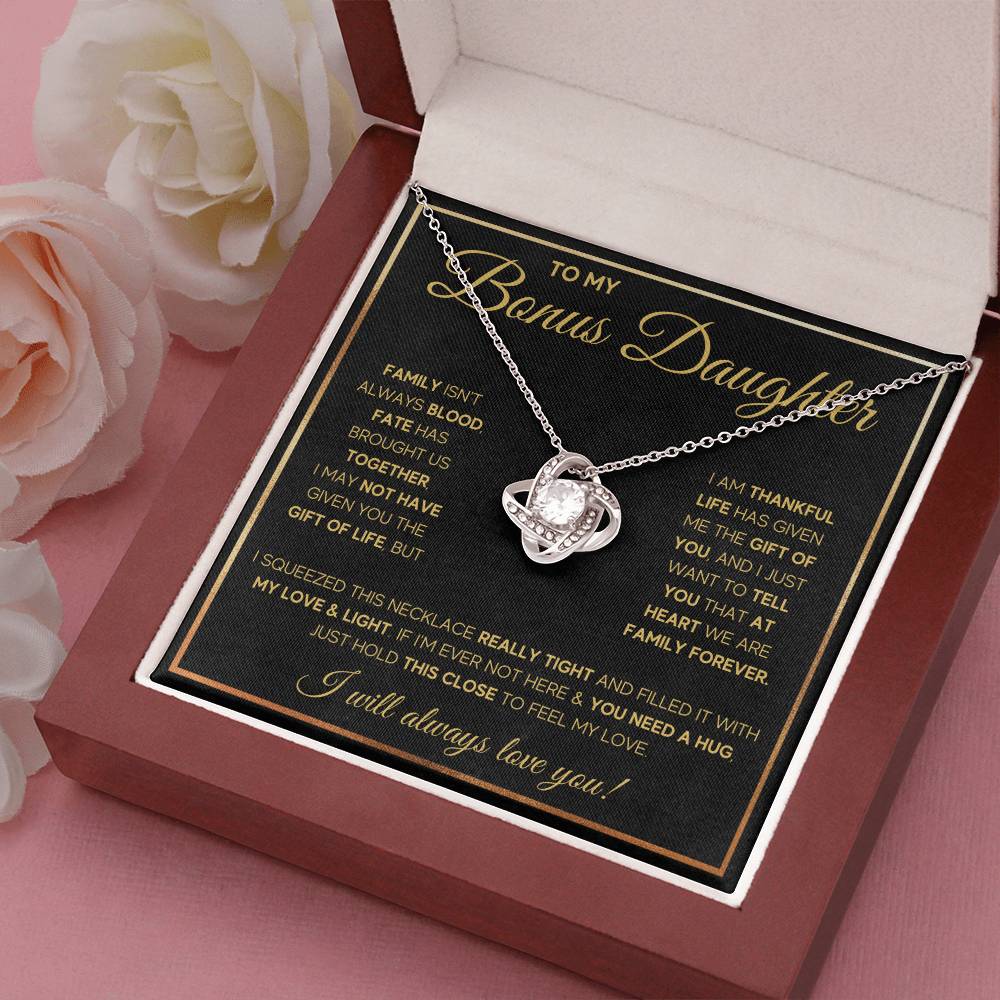 TO MY BONUS DAUGHTER GOLD FATE KNOT NECKLACE GIFT SET