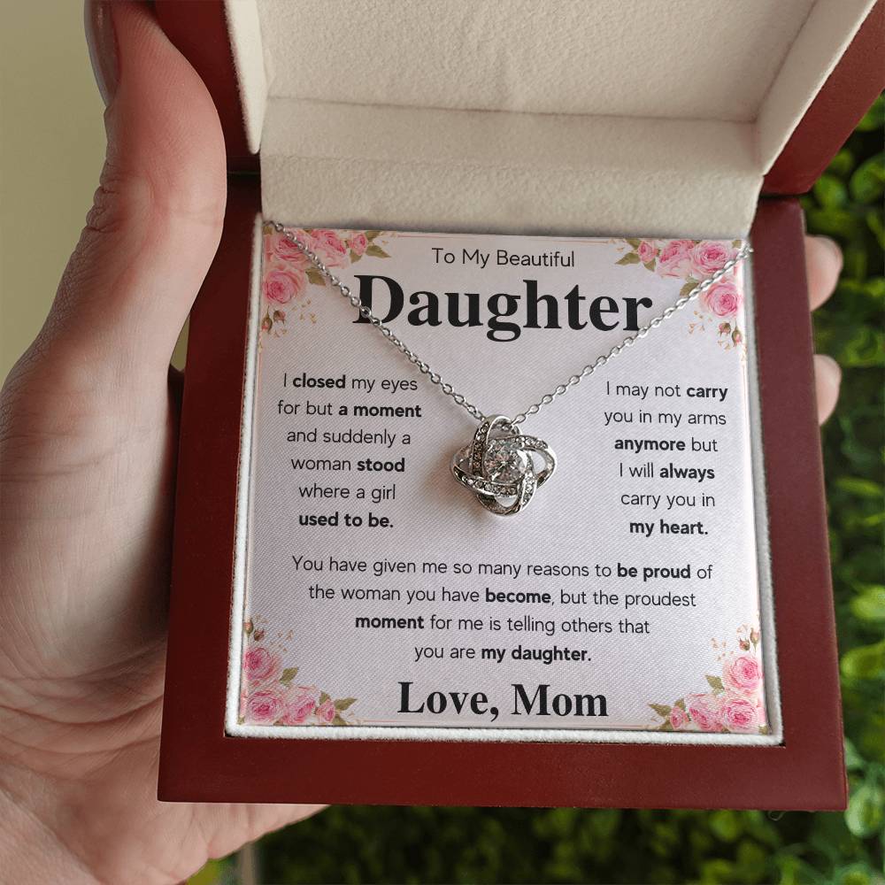 To My Daughter Mom Proud Love Knot Necklace Gift Set