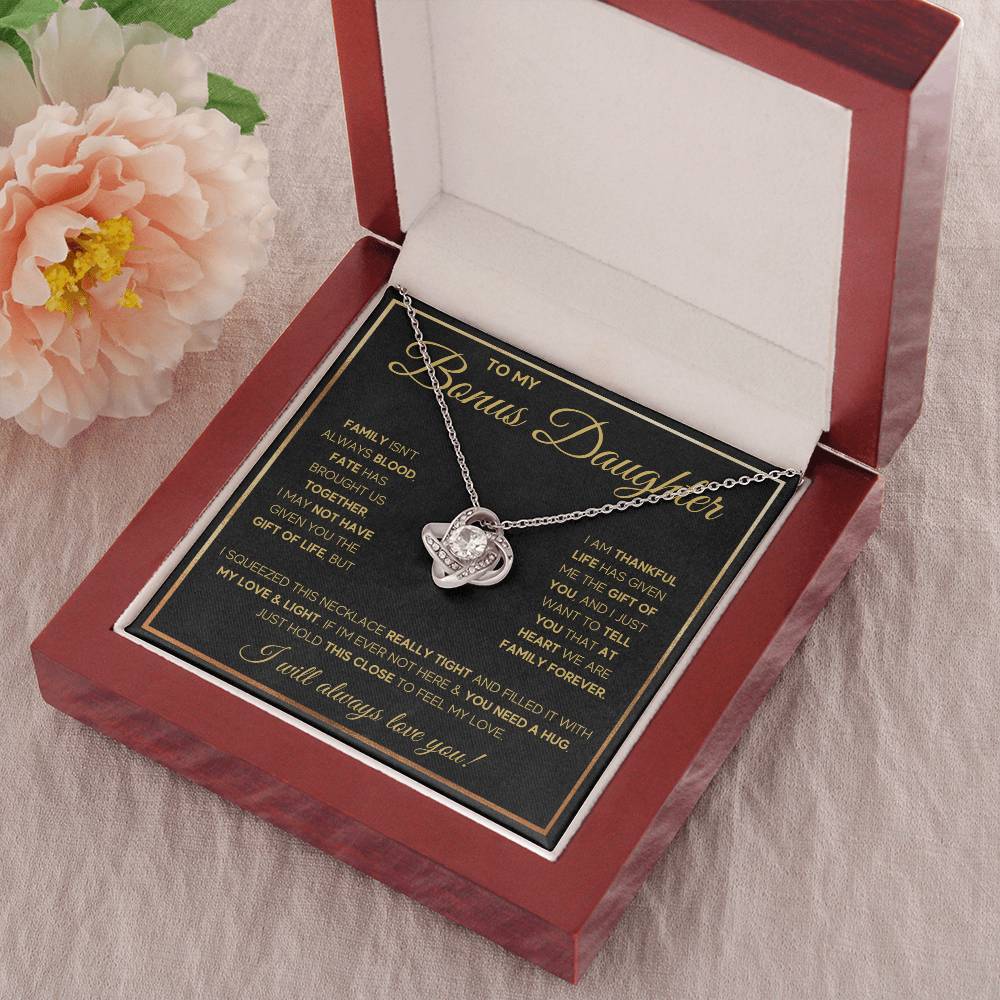 TO MY BONUS DAUGHTER GOLD FATE KNOT NECKLACE GIFT SET
