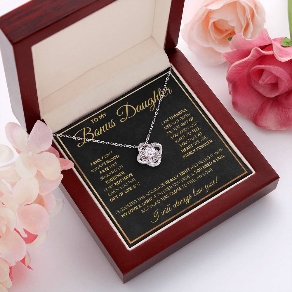 TO MY BONUS DAUGHTER GOLD FATE KNOT NECKLACE GIFT SET