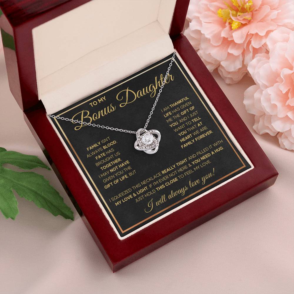 TO MY BONUS DAUGHTER GOLD FATE KNOT NECKLACE GIFT SET