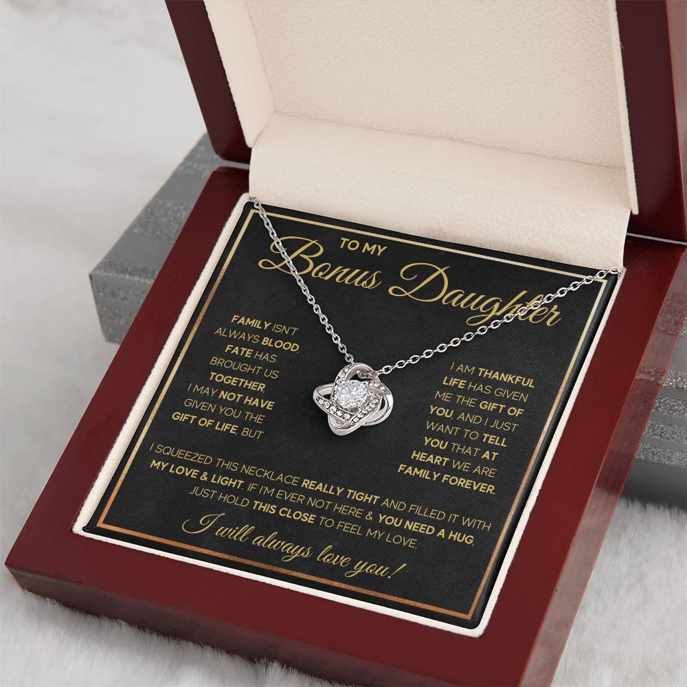 TO MY BONUS DAUGHTER GOLD FATE KNOT NECKLACE GIFT SET