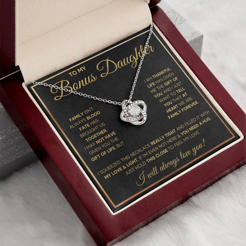 TO MY BONUS DAUGHTER GOLD FATE KNOT NECKLACE GIFT SET