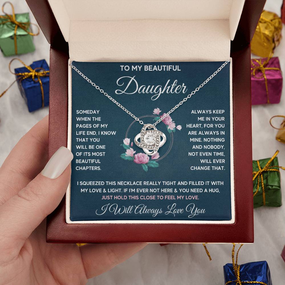 To My Daughter Chapters Squeezed Love Knot Necklace Gift Set