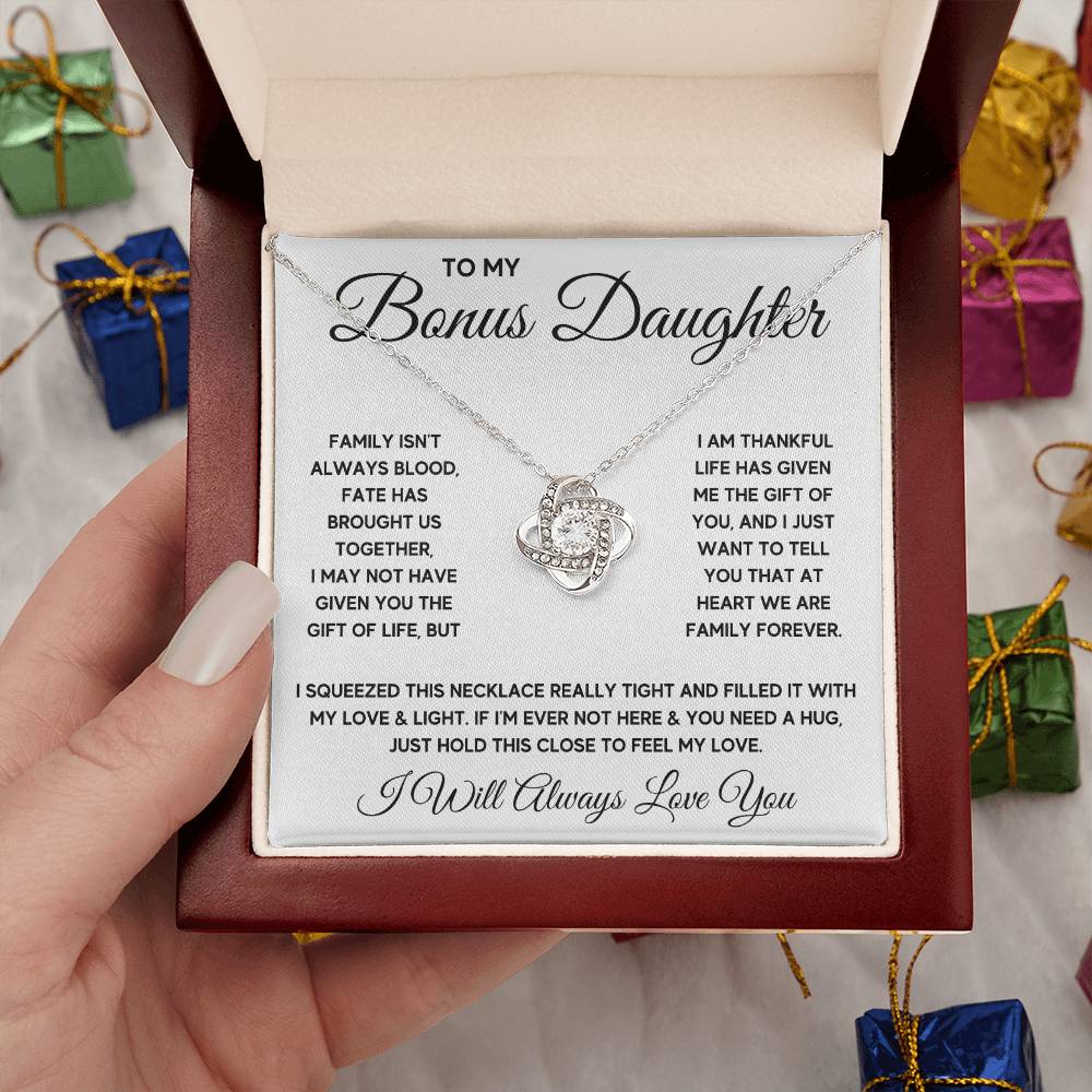 TO MY BONUS DAUGHTER FATE SQUEEZED LOVE KNOT NECKLACE GIFT SET