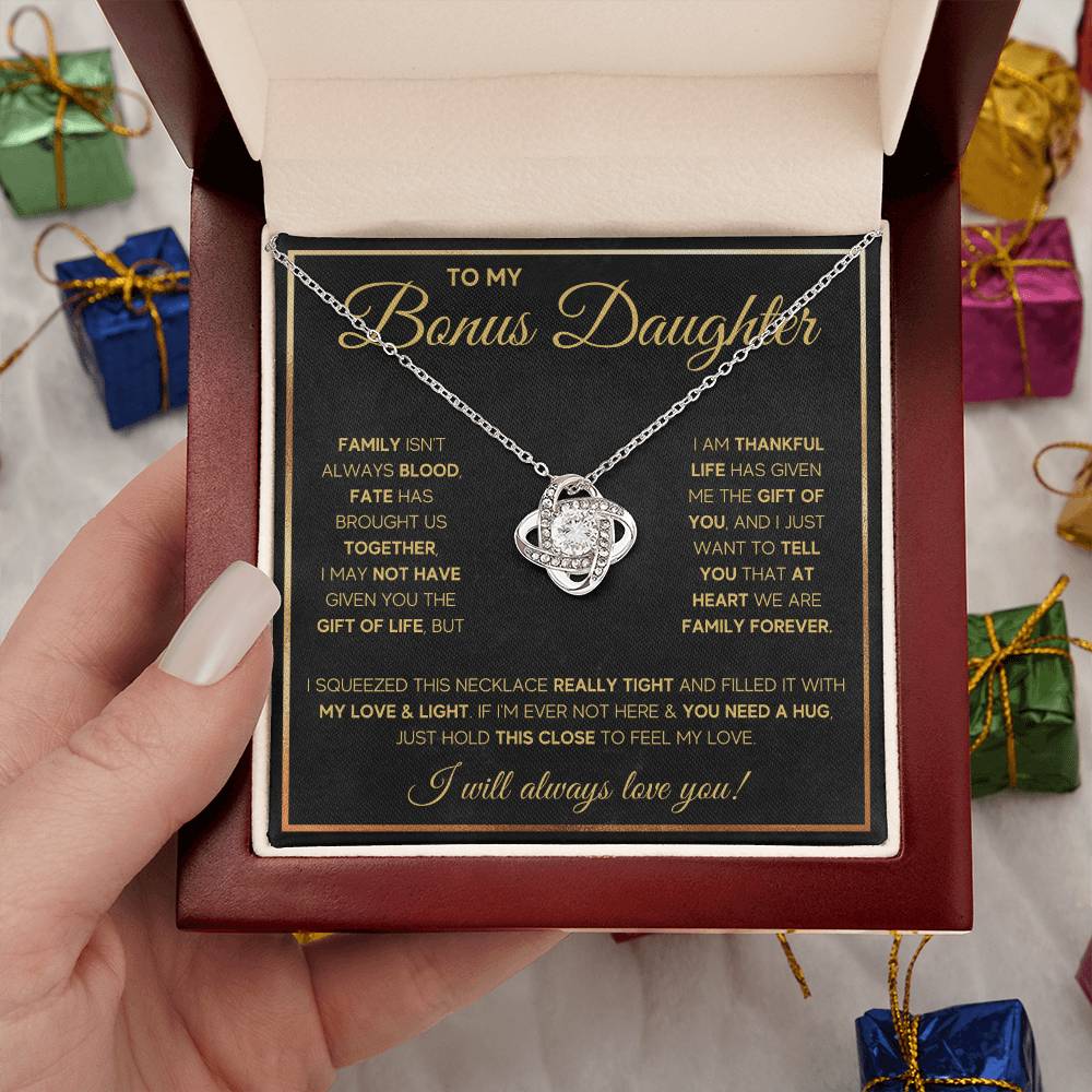 TO MY BONUS DAUGHTER GOLD FATE KNOT NECKLACE GIFT SET