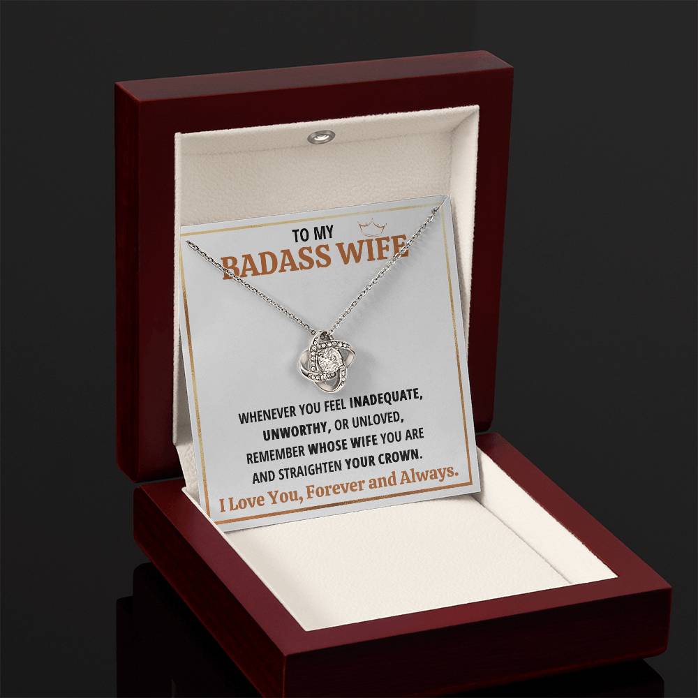 To My Badass Wife Love Knot Necklace Gift Set