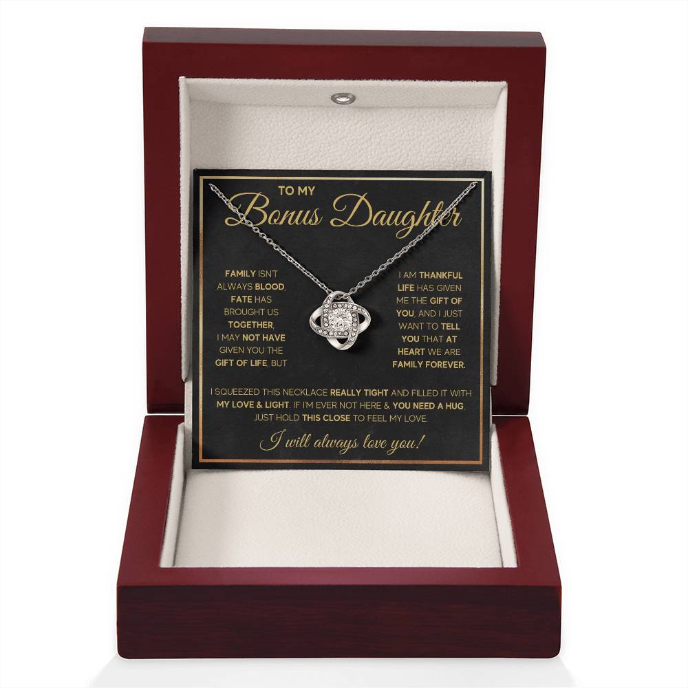 TO MY BONUS DAUGHTER GOLD FATE KNOT NECKLACE GIFT SET