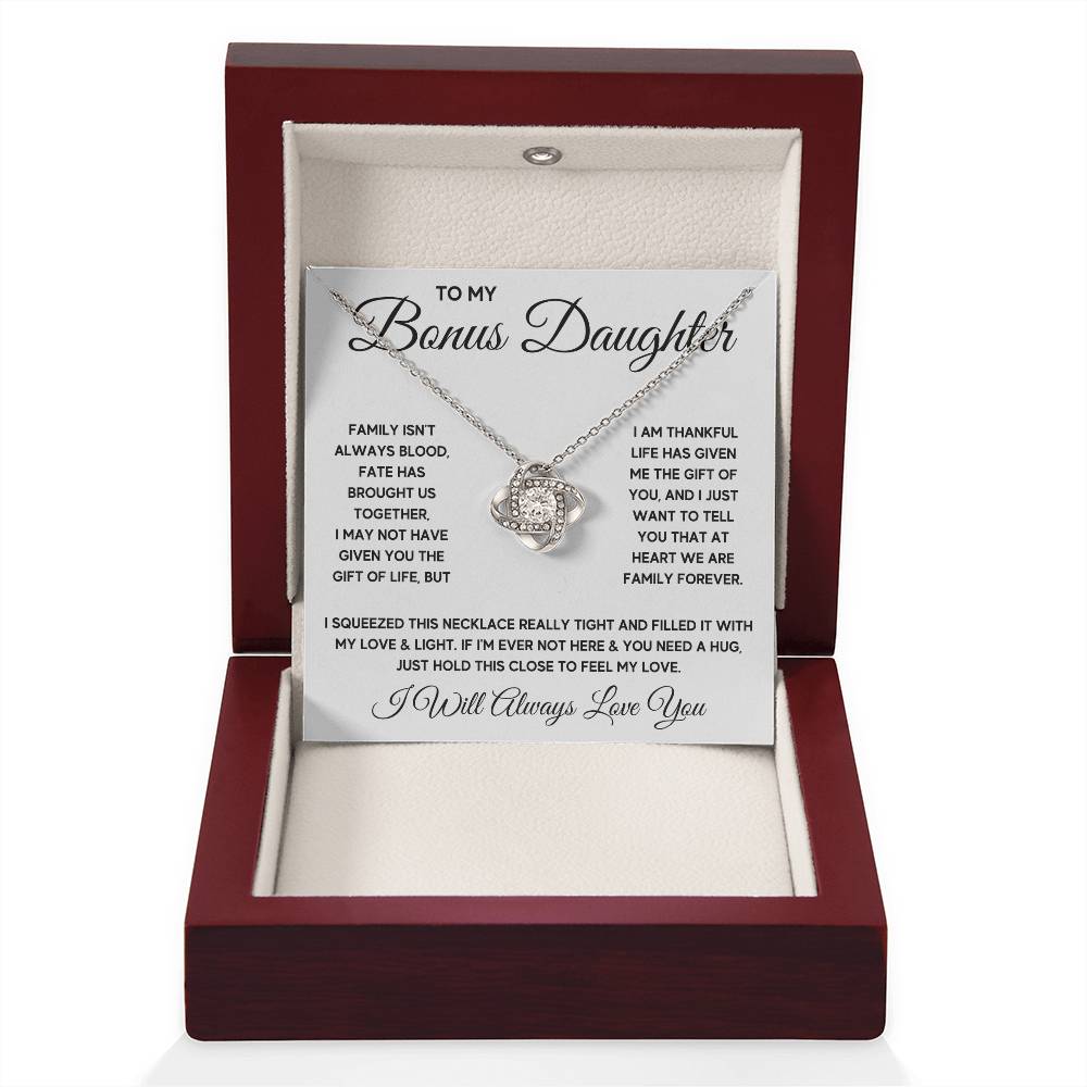 TO MY BONUS DAUGHTER FATE SQUEEZED LOVE KNOT NECKLACE GIFT SET