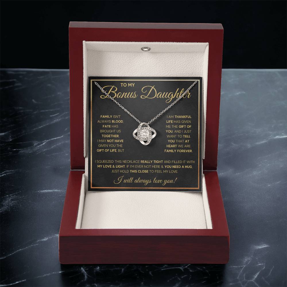 TO MY BONUS DAUGHTER GOLD FATE KNOT NECKLACE GIFT SET