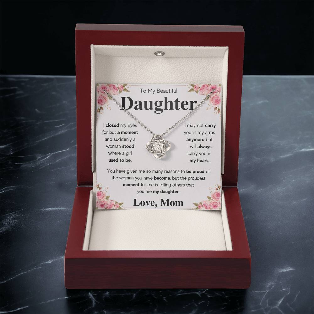 To My Daughter Mom Proud Love Knot Necklace Gift Set