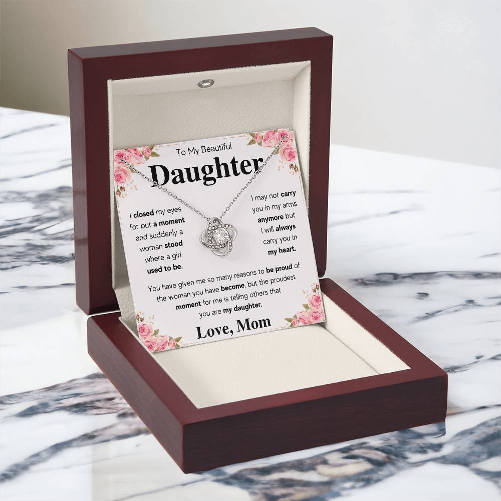 To My Daughter Mom Proud Love Knot Necklace Gift Set