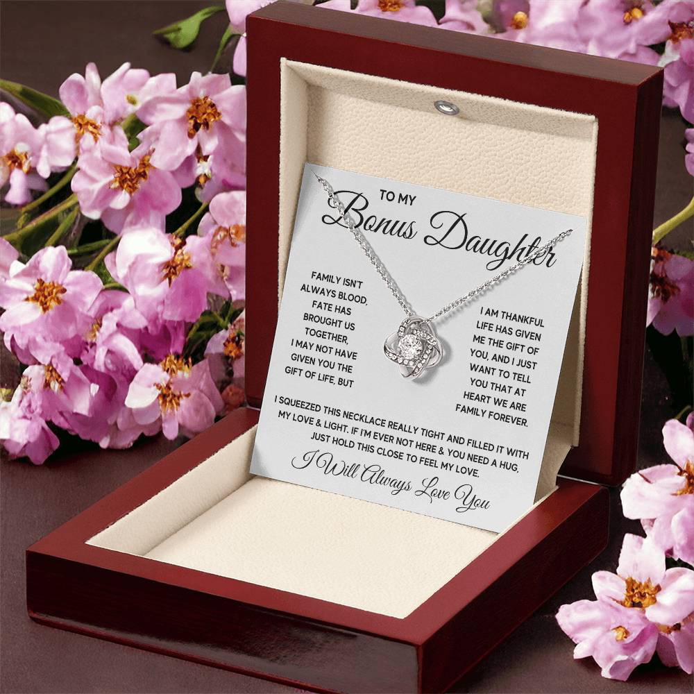 TO MY BONUS DAUGHTER FATE SQUEEZED LOVE KNOT NECKLACE GIFT SET