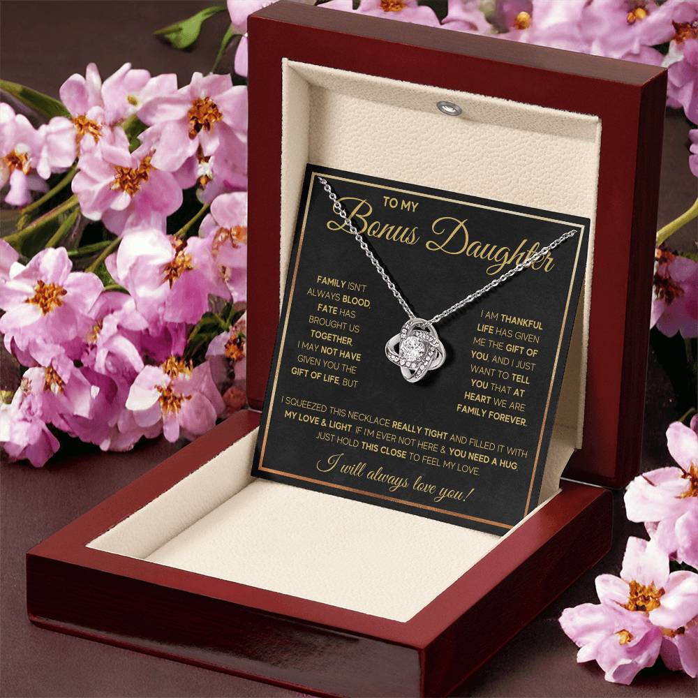 TO MY BONUS DAUGHTER GOLD FATE KNOT NECKLACE GIFT SET