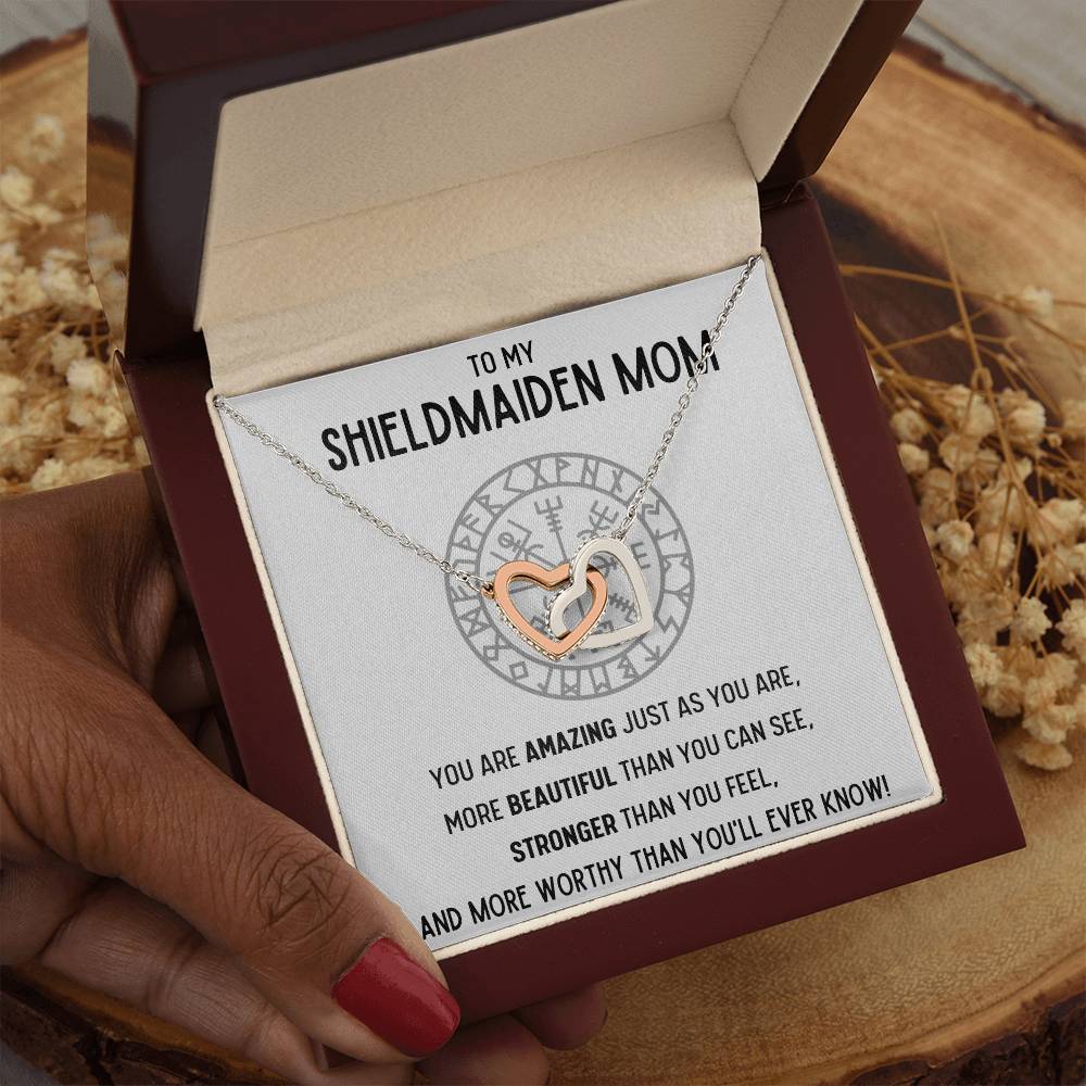 TO MY SHIELDMAIDEN MOM "WORTHY" INTERLOCKING HEARTS NECKLACE GIFT SET