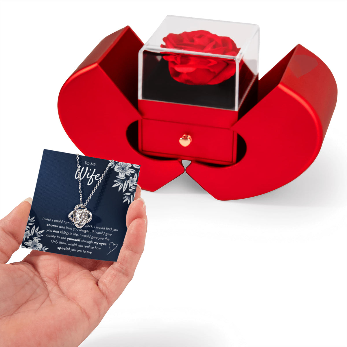 To  My Wife Sooner Love Knot Necklace Heart Box Gift Set