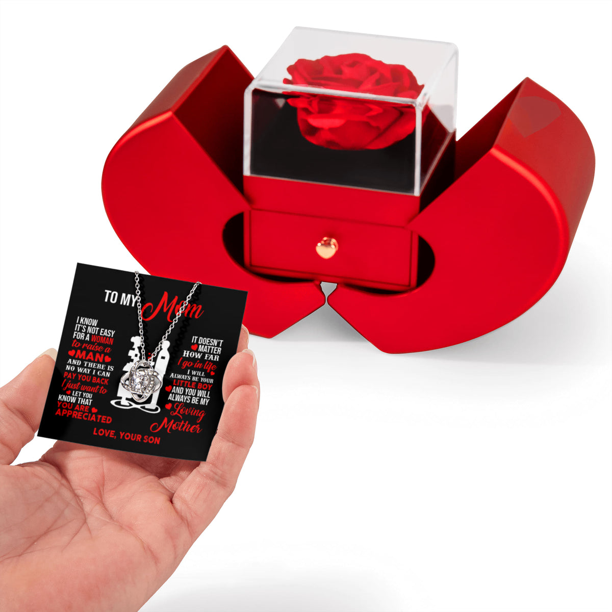 To My Little Boy Love Knot Necklace Heart Box Gift Set