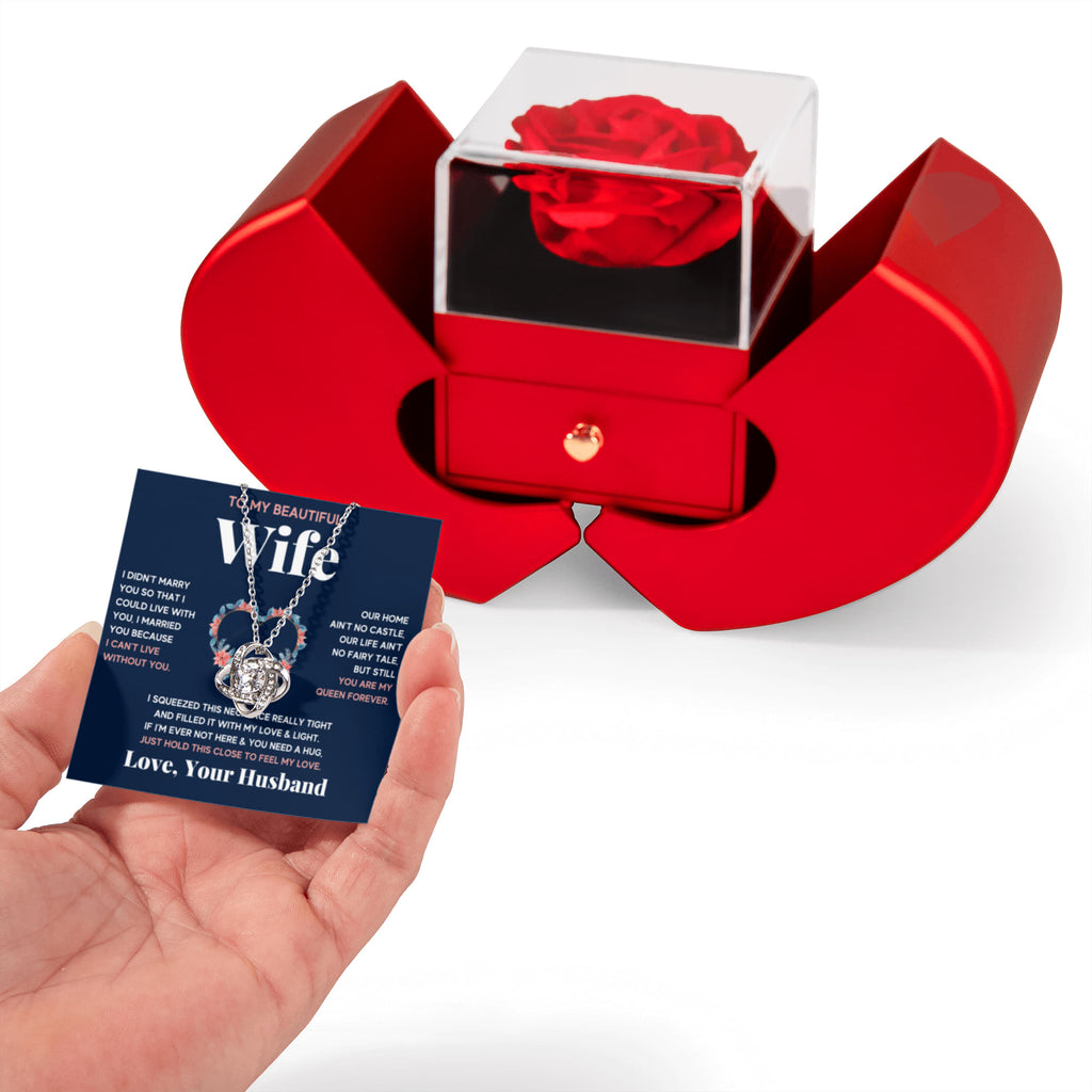 To My Beautiful Wife Love Knot Necklace Heart Box Gift Set