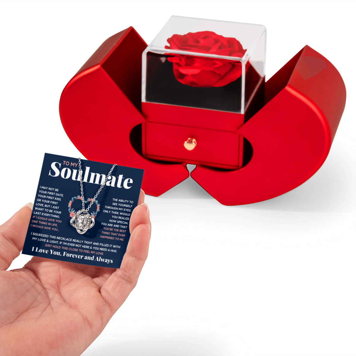 To My Wife Blue Squeeze Two Hearts Love Knot Necklace Heart Box Gift Set