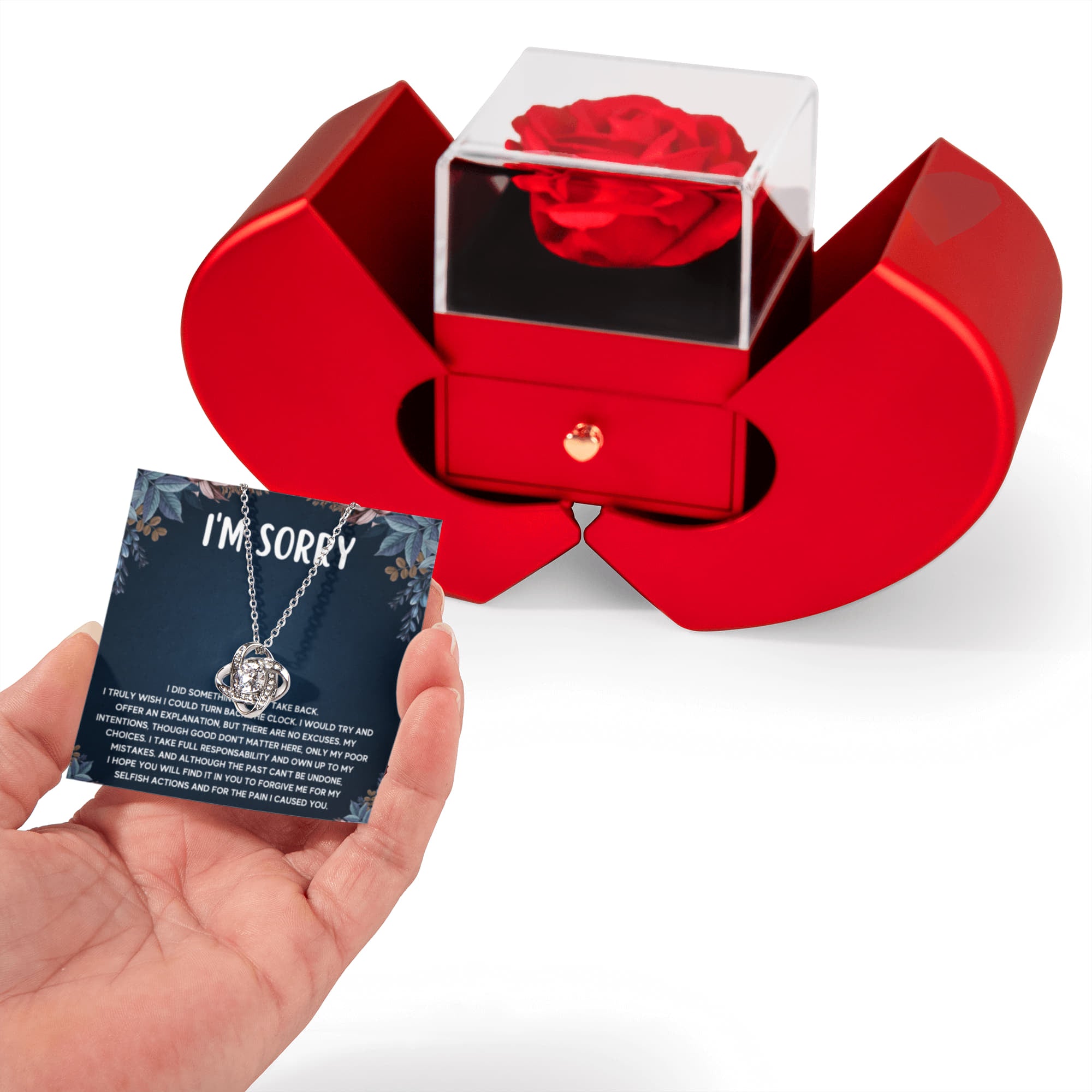 Apology Turn Back Love Knot Necklace Heart Box Gift Set